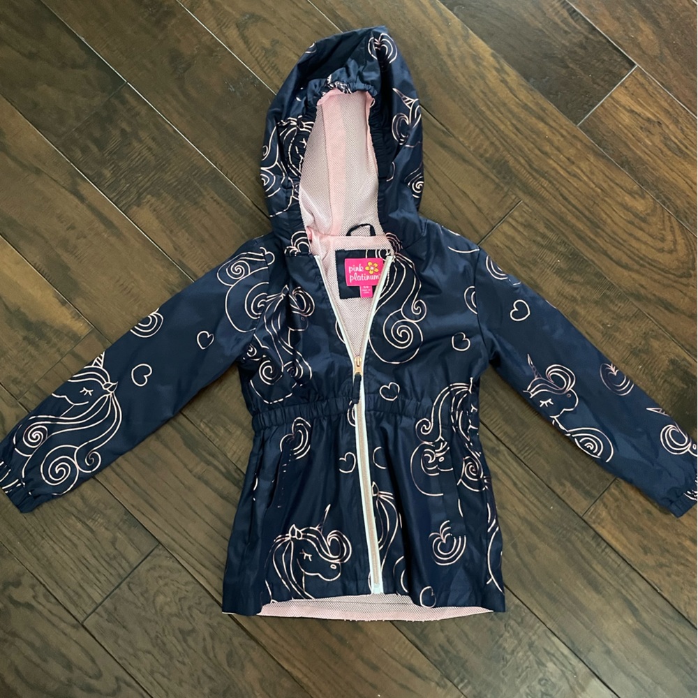 Navy & Pink Unicorn Rain Jacket size 5/6